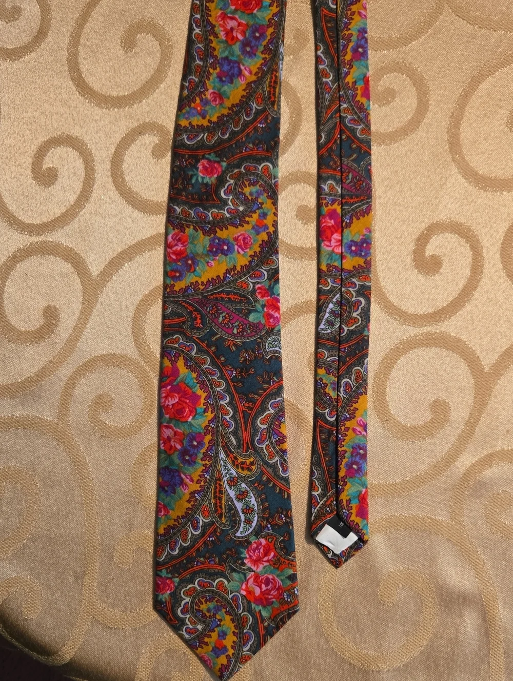 Mens Vibrant Floral Paisley Tie in Black with Multicolor Accents